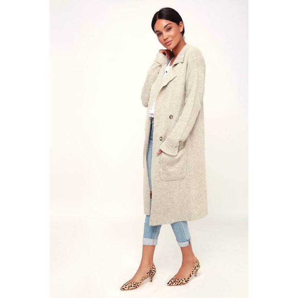 Lulus Cuddle Club Beige Long Sleeve Sweater Coat - Size S